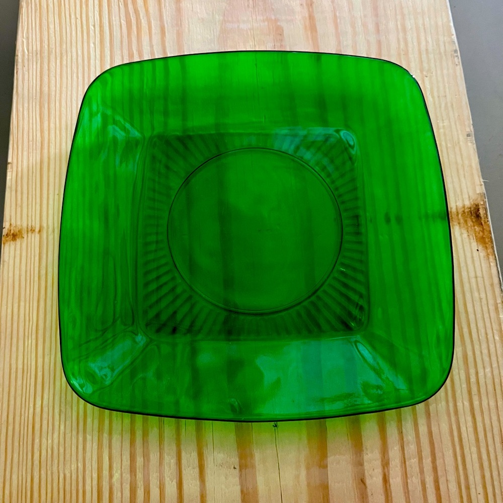 Vintage green glass salad / dessert plate, set of 4